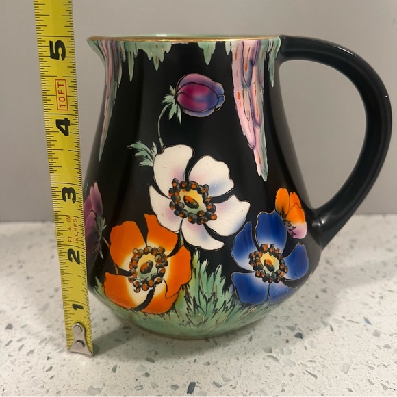 Vintage FALCON WARE "The Dell" Floral Art Deco Pitcher Black Green Hand Painted - Picture 11 of 16